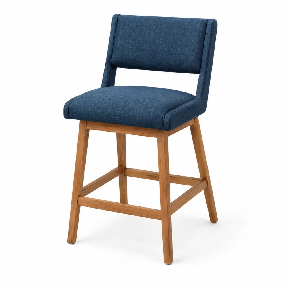 Barhocker mit Rückenlehne Massivholz Blau Polyester