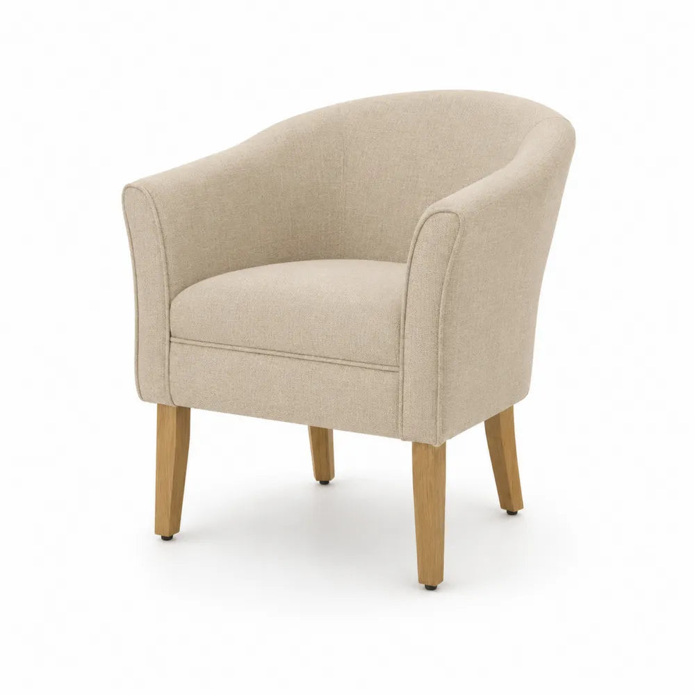 Clubsessel aus Eichenholz mit Polyestergewebe, Beige