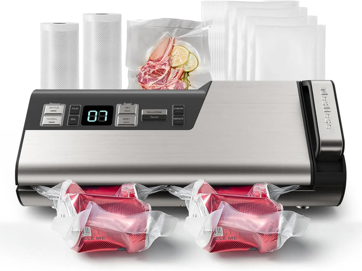 Vacuümsealer, 95kPa 140 W Eenhand Operatie Voedsel Sealer, 5 STKS Voorgesneden zakken, PULSE & Marineren, 2 Bag Rolls, Dubbele Seal Strip