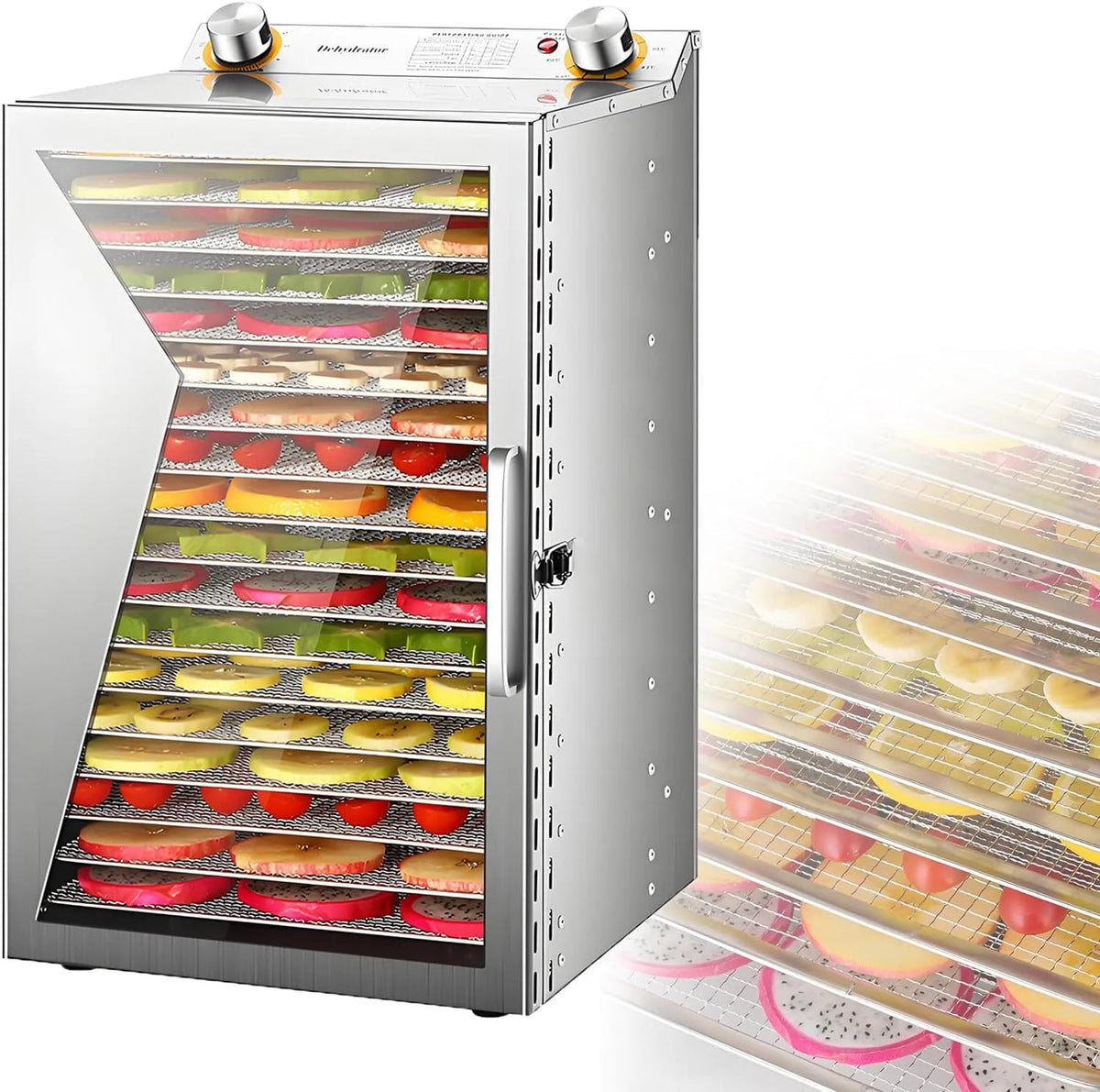 Droger, 30-90 °C, Timer, 0-12 Uur, Roestvrijstalen Voedseldroger