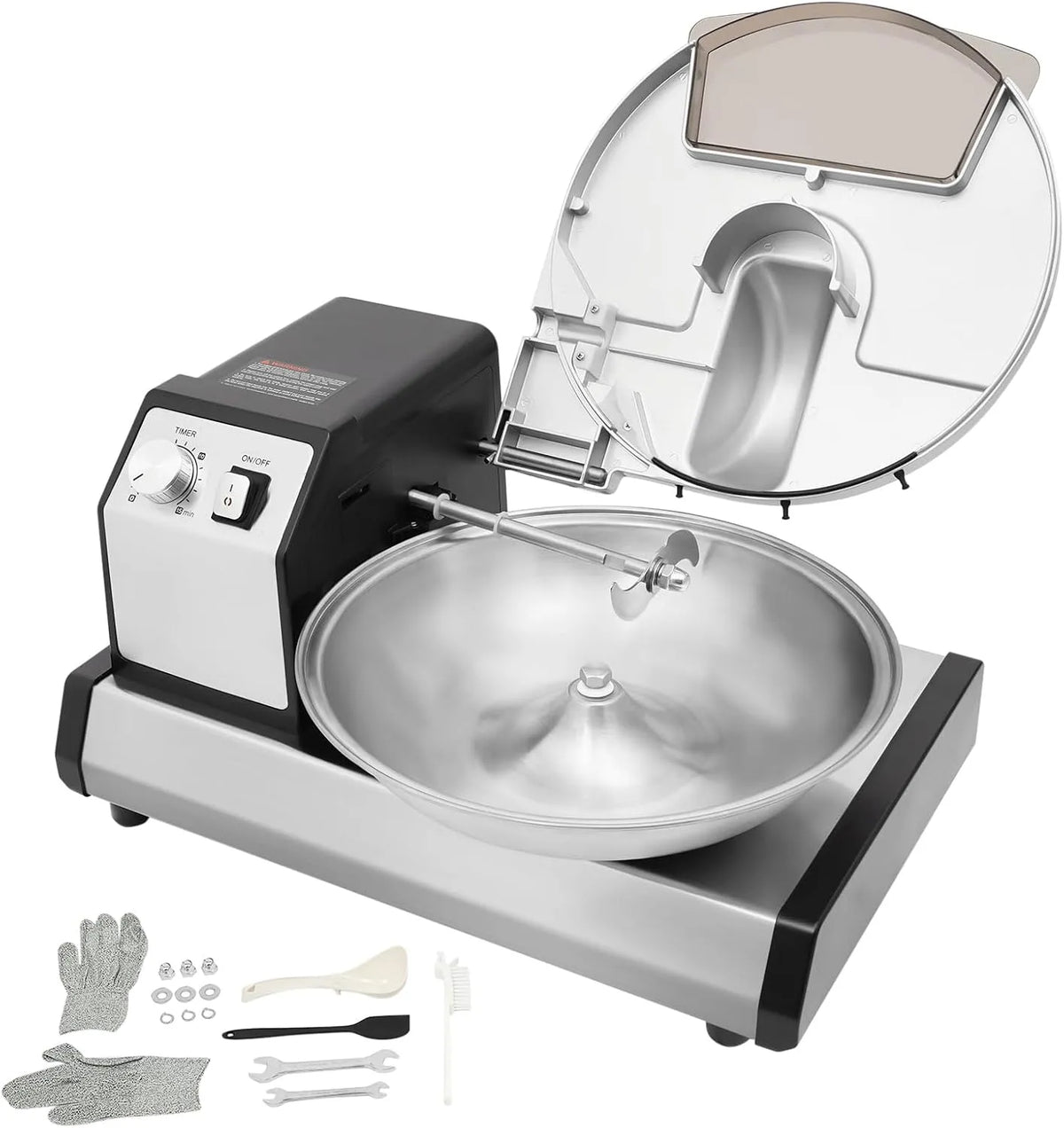 Keukenmachine met 5 l, 250 W, 15 minuten, timer, RVS en aluminium