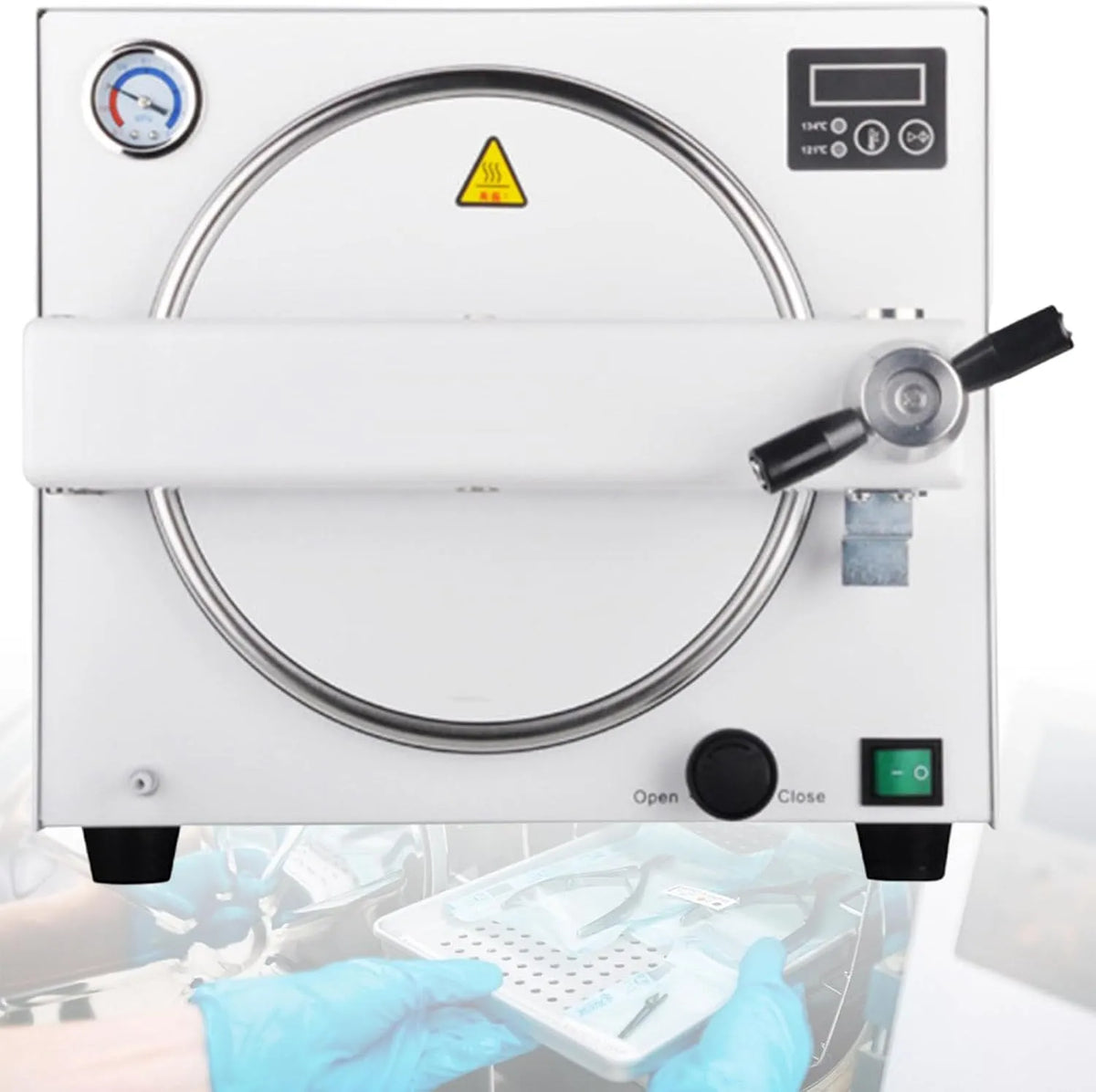 Stoomsterilisator met 18L, 122 °C, 132 °C, digitaal display, RVS en aluminium