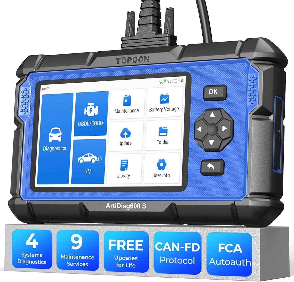 TOPDON ArtiDiag600S-UKD2 Scanner, volledige OBD2 Codelezer met Vrije Upgrade, 2 jaar
