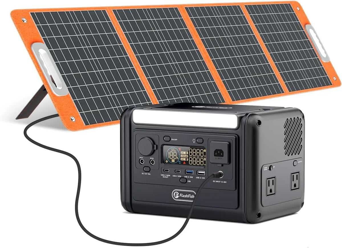 Draagbaar powerstation, 230 Wh, 100 W, zonne-energie, FlashFish Draagbaar powerstation met zonnepaneel