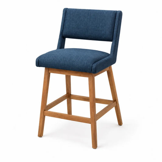 Barhocker mit Rückenlehne Massivholz Blau Polyester