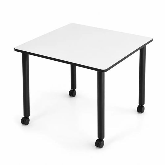 Tisch mit Rollen - Weiß und Schwarz, Melamin und Stahl, 80x80x75 cm