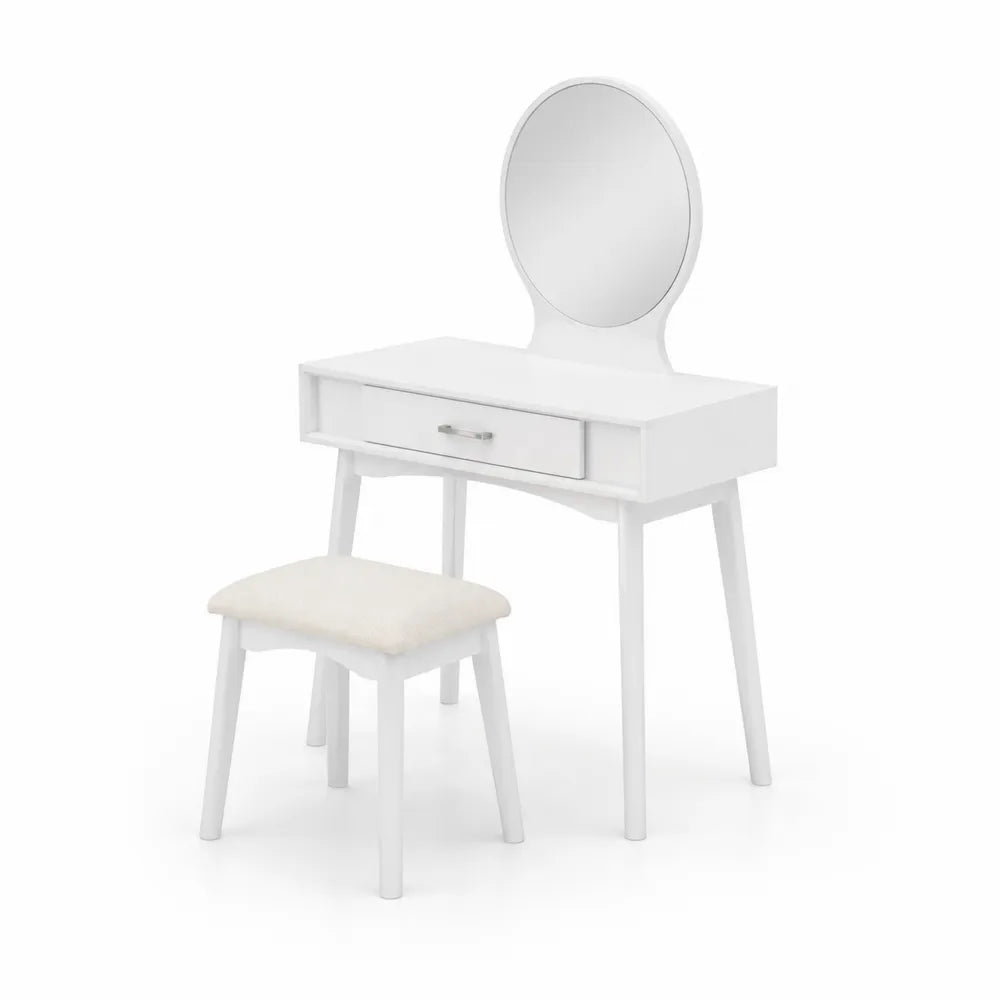 Schminktisch-Set mit Spiegel und Hocker aus Holz, Weiß