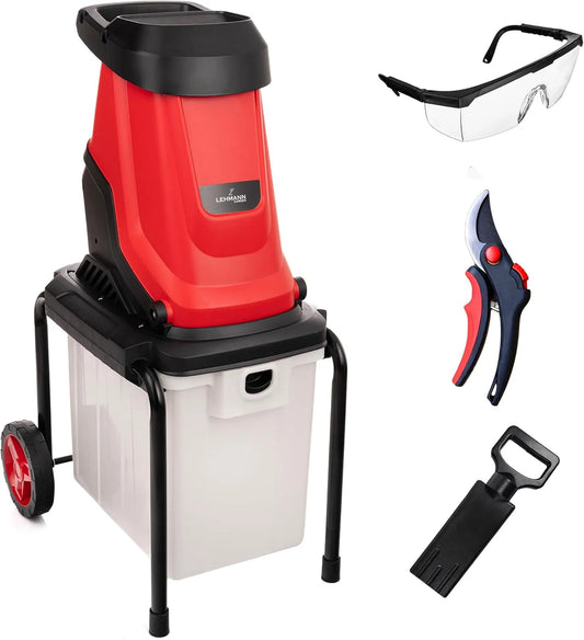 Tuinhakselaar met 45 mm, Bladhakselaar met robuust chassis, 3000 W, Wielen 50 L Opvangbak en Veiligheidsschakelaar, Houthakselaar met accessoires