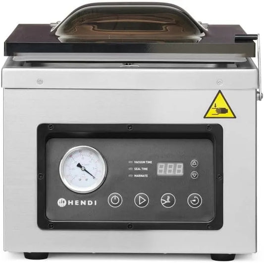 Apparaat, 230V/950 W, 359x425x H 366mm, roestvast staal, met kamer, voor het vacuüm sealen van voedsel, marineerfunctie, vacuümkamer