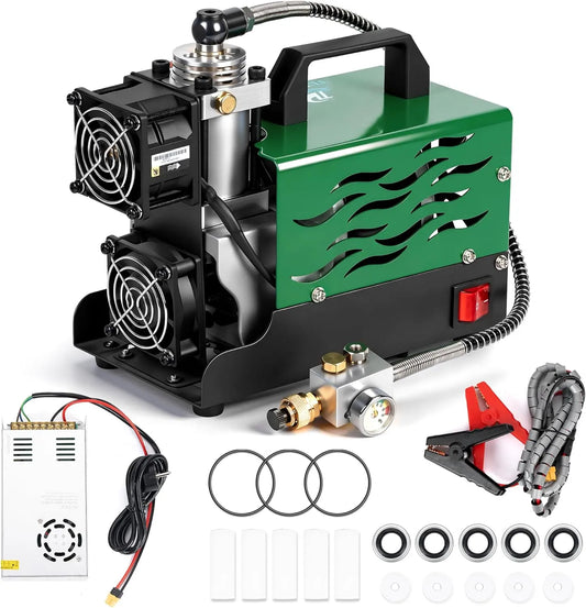 Pomp, TUDIVING-4500Psi Draagbare TUDIVING-4500Psi TXES061, Duikflescompressor voor Duikfles/PCP Luchtgeweer 220V TXES061, Hogedruk Autopomp met 12V