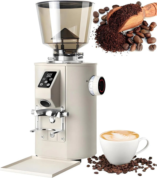 Molen, 350 W professionele koffiemolen voor koffiebonen met doseerfunctie, elektrisch met 500 g opslagbak wit