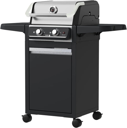 Barbecue, Fagor, temperatuur 330 °C, voor binnen en buiten, elektrische grill met voeten en kast, dubbele kookzone, rookvrij, groot oppervlak