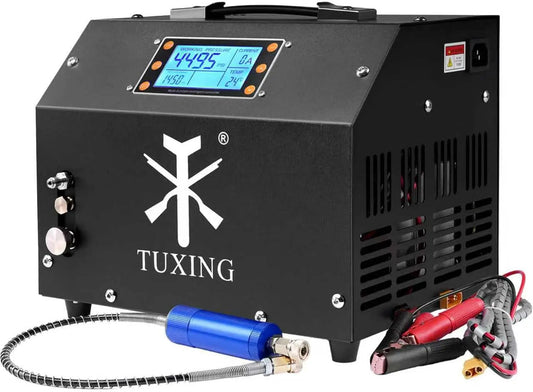 TUXING PCP luchtcompressor 300 Bar met 300 Bar, 27 x 21 x 23cm, 220V, 12V, 9.5kg, 110V en 2 minuten