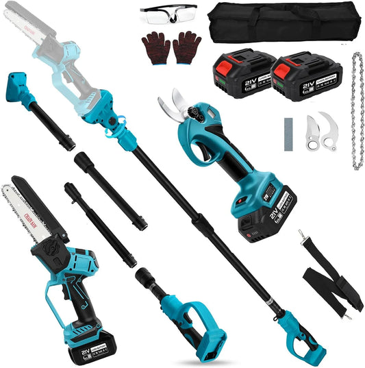 Kettingzaag, Accu-hoogsnoeier, voor Makita 18 V, 4-in-1 mini 6 inch kettingzaag, met accu 21 V, werkhoogte tot 4,5 m, professionele kettingzaag