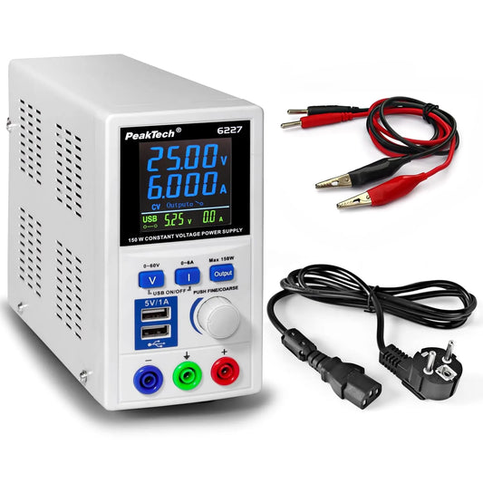 PeakTech P 6227 met 0-60 V, 0-6 a, 115-240 V, 50-60Hz, USB en digitaal display
