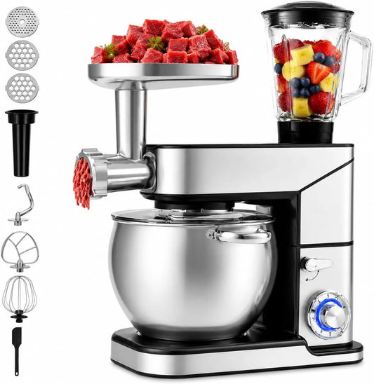 Keukenmachine met 2000 W, 12 l, 1,5 l, 3-in-1, 6 snelheden, 12 snelheden, RVS en accessoires inbegrepen