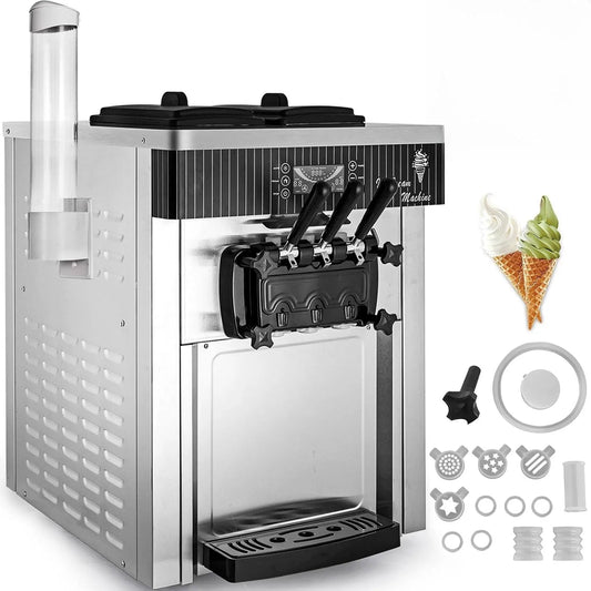 Machine met 2200 W, 6 l, RVS en crème, 20-28 l/u, vrijstaand ijsmachine met 3 smaken