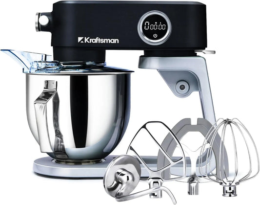 Keukenmachine met 8 snelheden, 5 L, geluidsarme werking, RVS en zwart