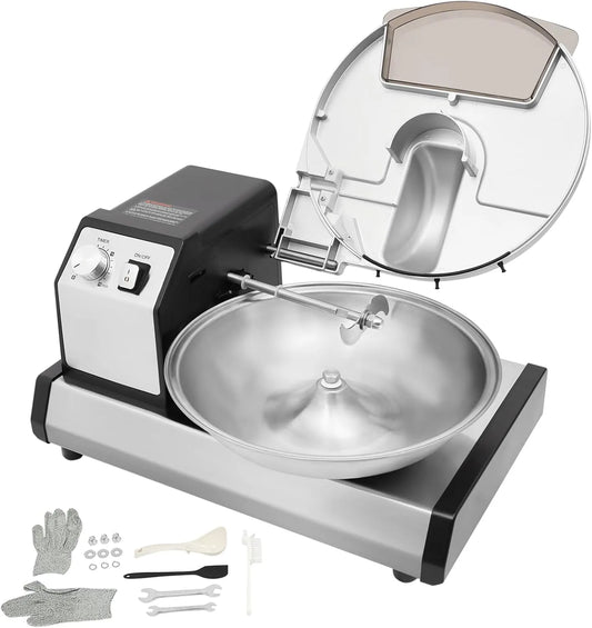 Keukenmachine met 5 l, 250 W, 15 minuten, timer, RVS en aluminium