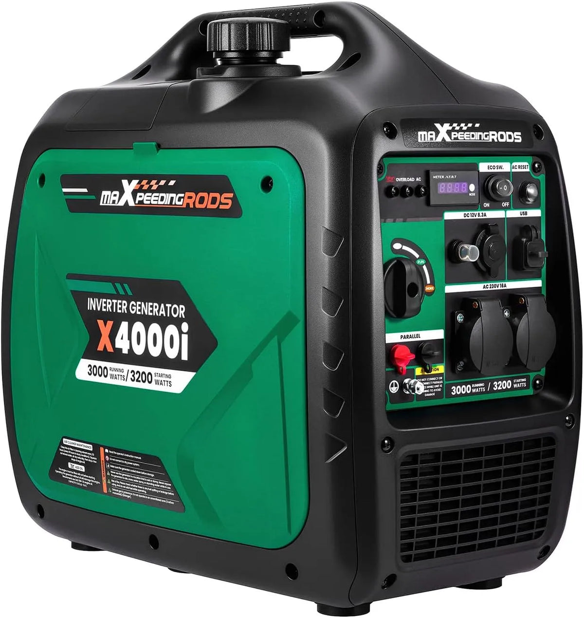 MaXpeedingrods Inverter stroomgenerator met 3200 W, 52,5 x 33 x 50,7 cm, 57,5 x 36,5 x 54 cm, 3000 W, 10 W, 13 A, 50 Hz en 60 dB