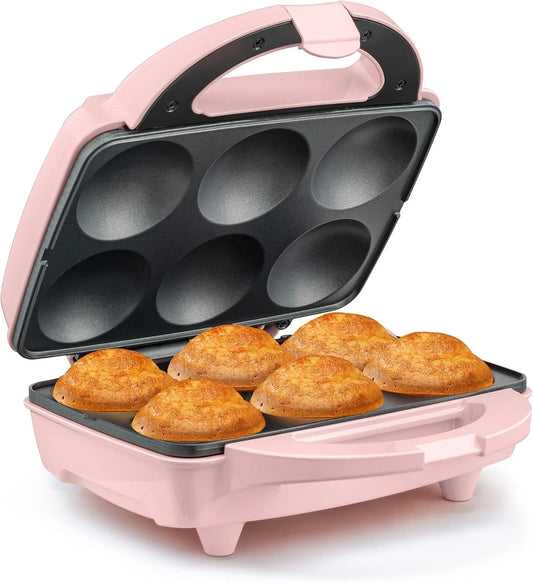 Holstein Housewares Elektrische cupcakemaker met antiaanbaklaag van 6 stuks met roze