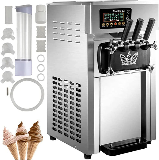 Machine met 3L, digitaal display en RVS, 1200 W softijsmachine met 3 smaken voor op het aanrecht