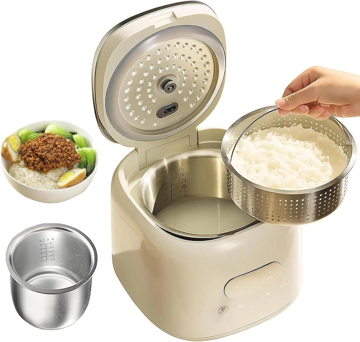 2.5L Compacte lage suiker rijstkoker met stoommand met 2.5L, 32 x 29 x 26.5CM, 400 W, 2.95kg, 1-2 cm, 8 modi, TIMER en RVS