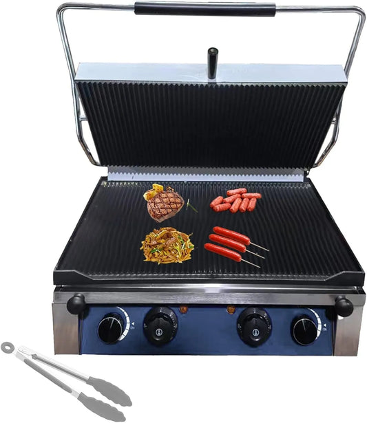 CommerciëLe Sandwichmaker 3000 W met 3000 W, 50-300 °C, regelbare thermostaat en RVS