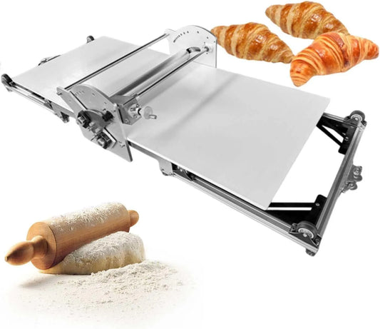 Elektrische deegpers met instelbare dikte en vouwontwerp voor het maken van pizza met 57 x 45 x 23 cm, 2-30mm, 9 inch en RVS