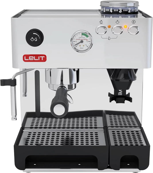 Espressomachine, PL042EM, Gepolijst RVS, Met Ingebouwde Koffiemolen & Melkopschuimer, Zilver
