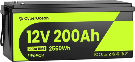 12V 200Ah LiFePO4 Lithiumbatterij LiFePO4 met 12V, 2560Wh en zonne-energie