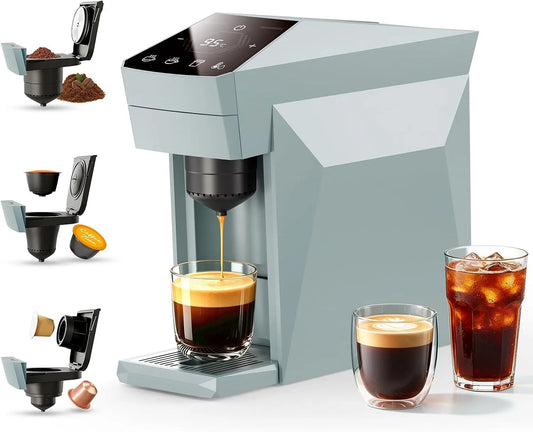 Espressomachine, 3-in-1, 19-bar espressomachine met 800 ml watertank, aanraakbediening-bediening, grijs