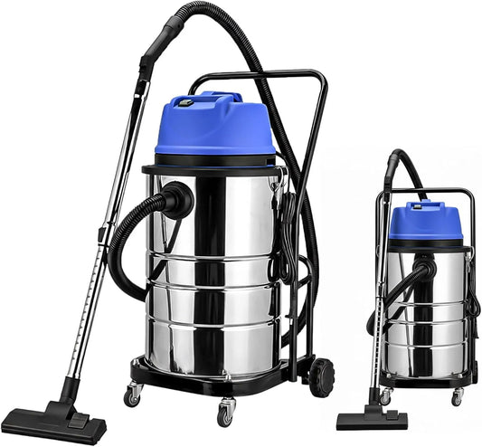 Nat- en droogzuiger, 1400 W Roestvrijstalen Nat-/Droogzuiger, 1400 W Krachtige Stofzuiger, 60l Capaciteit Inclusief Meerdere Mondstukken
