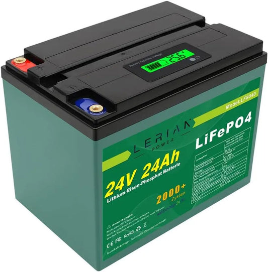 LiFePO4 Accu 24 V 24 Ah lithium-ijzerfosfaatbatterij voor camping LiFePO4 met 24 V, 24 Ah en zonne-energie