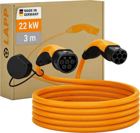Lapp Mobility EV oplaadkabel type 2, 22 kW/glad / 32 A/driefasig/oplaadkabel voor elektrische auto's/modus 3/3 m met 22 kW, 32 A en oplaadstation