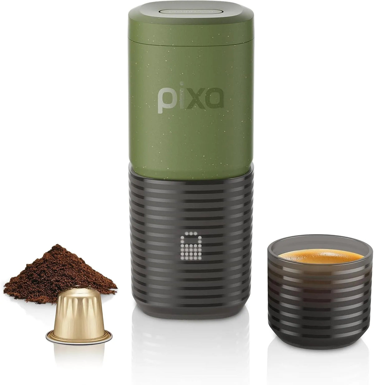 3000 mAh, 8-16 g, Espressomachine, Pixapresso olijfgroen Touch-bediening, 4 koffiemodi, batterij 3 x 3000 mAh