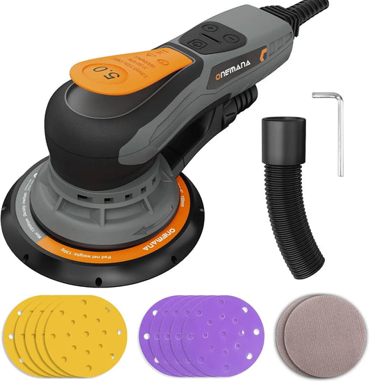 Machine, 150 mm, 350 W schuurmachine met 6 snelheidsniveaus 4000-10000 tpm, inclusief 12 schuurbladen