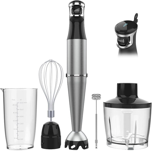 1100 W, Vaatwasser, 5-in-1 mixer met triggerbediening, emulsiemixer met hakmolen, garde en opschuimer voor soep, Staafmixer