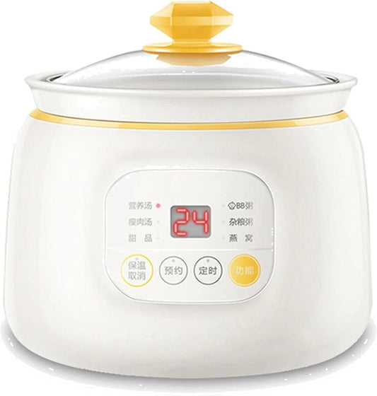 Slowcooker met 1L, 24 uur, wit en mobiele uitvoering, Mini rijstkoker, Soeppan 1L Mini