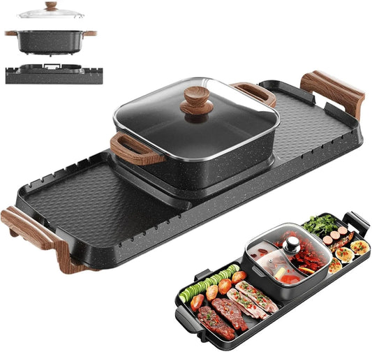 Draagbare Elektrische Hotpot voor 6-8 Personen met 50–240°C, 2200 W, 1100 W, 89 cm, 26 cm, 15 cm, RVS en zwart
