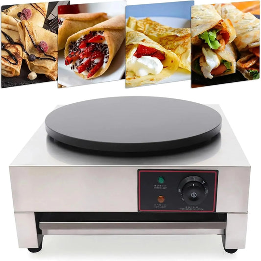 Pannenkoekenmaker met 3000 W, 450 x 485 x 240mm, 220V, 50-300°C, 13kg, 15,7inch, RVS en zilver
