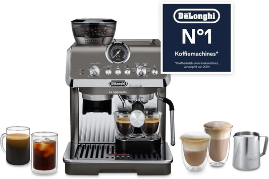 De'Longhi machine EC9255.T met 5 minuten, 12 uur en RVS, Pistonmachine met Cold Brew functie en Ingebouwde Bonenmaler