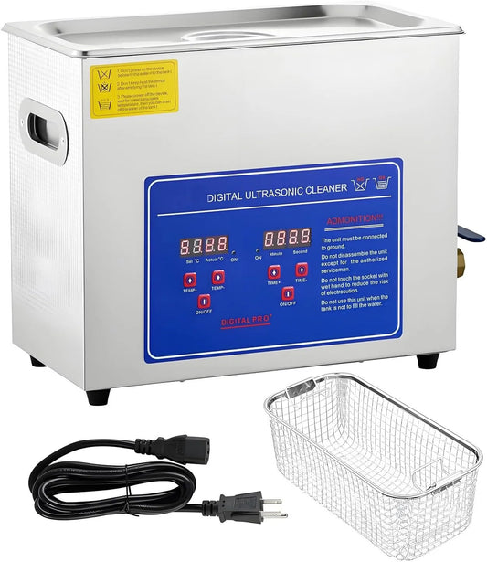 Ultrasoonreiniger met 10L, timer, 180 W, 150 W, 0-80 °C, 30 minuten, 4,5L en 6,5L