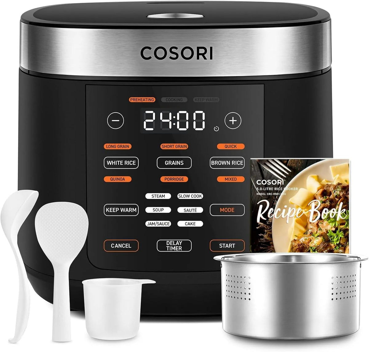 Slowcooker met 5 L, 17 programma's, timer, aanraakbediening, RVS en zwart